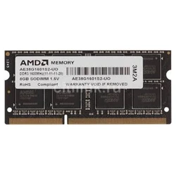 ОЗУ AMD DDR3 8Gb 1600MHz R538G1601S2S-UO SO-DIMM, DDR3, 8 Гб, 1600 МГц