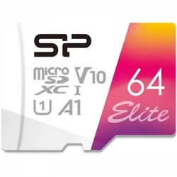 Флеш (Flash) карты Silicon Power Elite A1 microSDXC Class 10 UHS-I U1 + SD адаптер SP064GBSTXBV1V20SP (64 ГБ)
