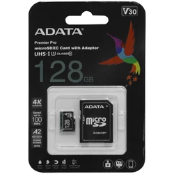 Флеш (Flash) карты ADATA microSDXC Class 10 + adapter SD AUSDX128GUI3V30SA2-RA1 128 ГБ
