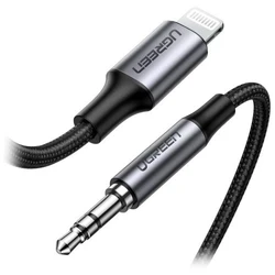 Кабель интерфейсный UGREEN US315 Lightning to 3.5mm Audio Adapter Aluminium Braided (2m) 70862 MINI JACK 3.5 (output) - Lightning (8pin)