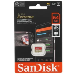 Флеш (Flash) карты SanDisk Extreme microSDXC [SDSQXAH-064G-GN6MN] 64 ГБ