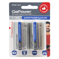 Батарейка GoPower LR20 D BL2 Alkaline 1.5V 00-00017862