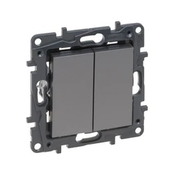 Legrand Переключатель двухклавишный крестовой Niloe Step 10А авт.клеммы Сталь 863408