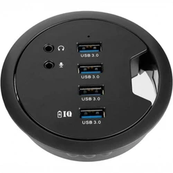 NO NAME USB 3.0 хаб с внешним блоком питания и 3,5мм аудио разъёмами встраиваемый в стол 0013588