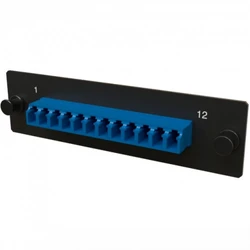 Аксессуар для серверного шкафа Hyperline Панель для FO-19BX с 12 LC адаптерами 12 волокон одномод OS1/OS2 120x32 мм FO-FPM-W120H32-12LC-BL