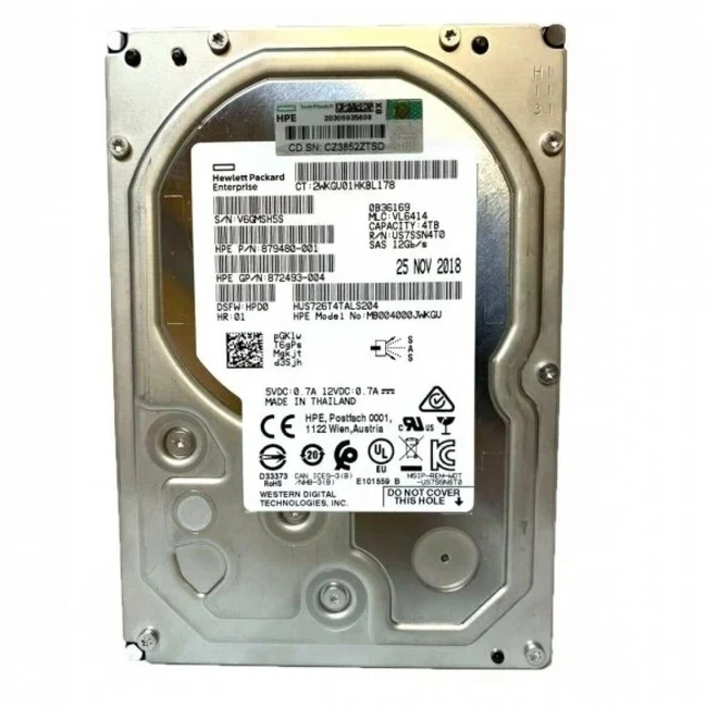 Серверный жесткий диск HPE 4TB SAS 12G 7.2K LFF SC DS HDD (879480-001) (3,5 LFF, 4 ТБ, SAS)