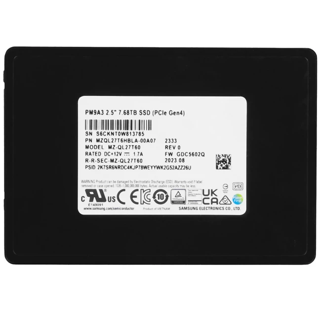 Серверный жесткий диск Samsung MZQL27T6HBLA-00A07 2,5 SFF, 7.68 ТБ, NVMe