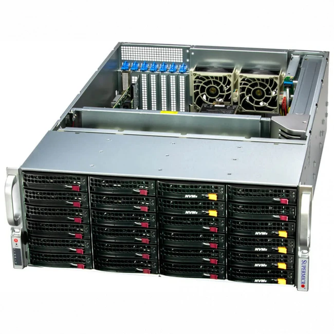 Сервер Supermicro SSG-641E-E1CR24H SSG-641E-E1CR24H. (4U Rack, Xeon Gold 6544Y, 3600 МГц, 16, 45, 4 x 64 ГБ, SFF + LFF  2.5" + 3.5", 24, 1x 480 ГБ)