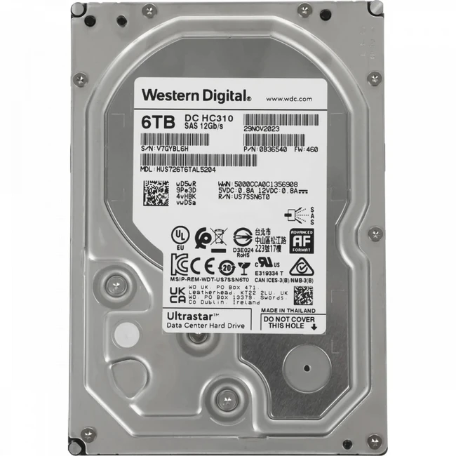 Серверный жесткий диск Western Digital HUS726T6TAL5204 HUS726T6TAL5204 0B36540 (3,5 LFF, 6 ТБ, SAS)