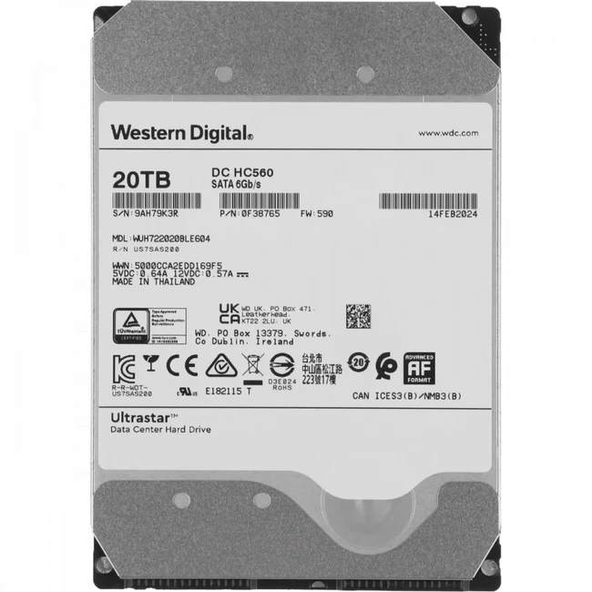 Серверный жесткий диск Western Digital Ultrastar DC HC560 WUH722020BLE604 WUH722020BLE604_0F38765 3,5 LFF, 20 ТБ, SATA