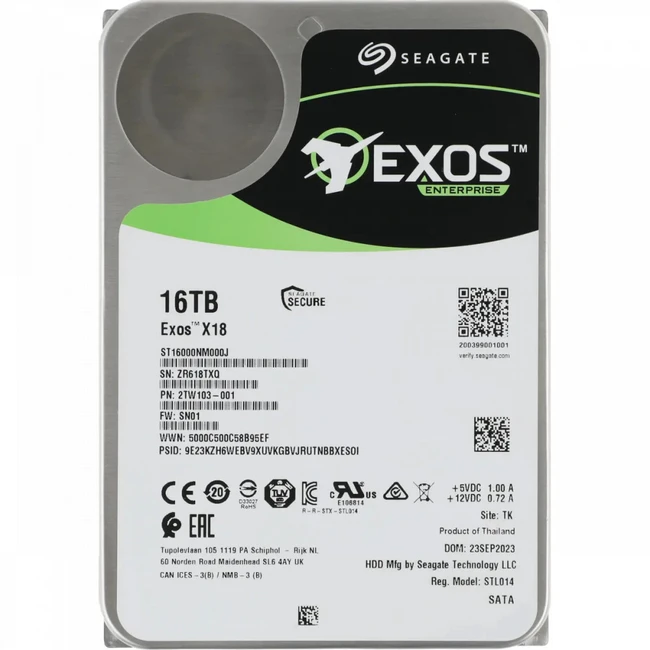 Серверный жесткий диск Seagate Exos X18 ST16000NM000J-FR (3,5 LFF, 16 ТБ, SATA)
