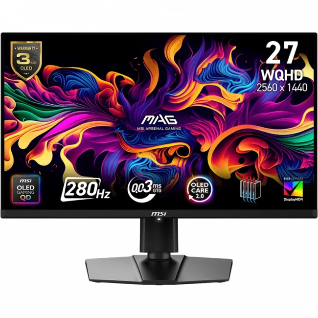 Монитор MSI 271QP QD-OLED 9S6-3CF19T-010|| 26.5 ", QD-OLED, Quad HD 2560x1440 (16:9), 280 Гц
