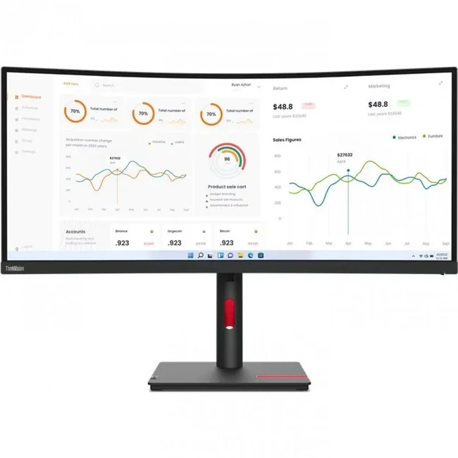 Монитор Lenovo T34w-30 63D4GAS1CB (34 ", VA, Ultra-Wide QHD 3440x1440 (21:9), 60 Гц)