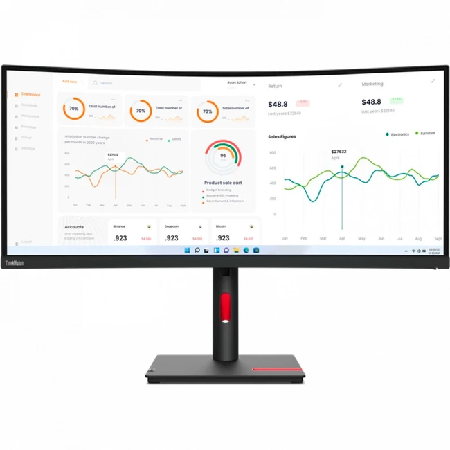 Монитор Lenovo ThinkVision T34w-30 63D4GAT1UK 34 ", IPS, Ultra-Wide QHD 3440x1440 (21:9), 60 Гц