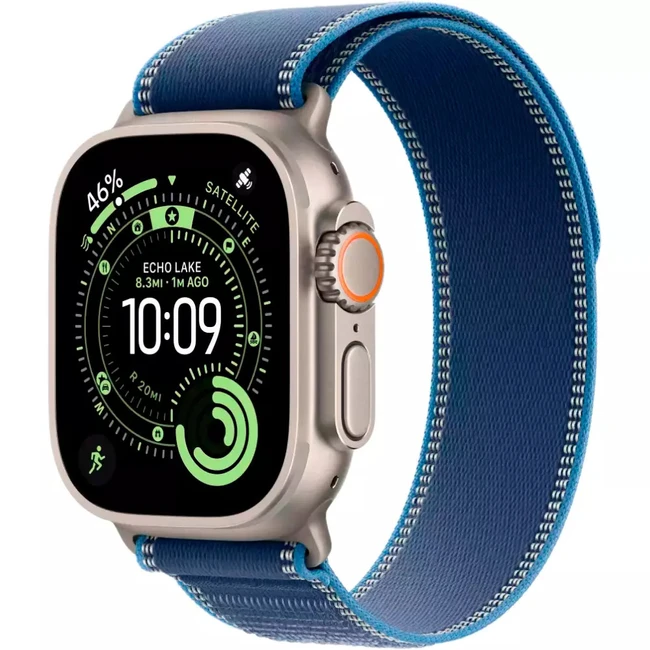 Apple Watch Ultra 3 GPS + Cellular 49mm Natural Titanium Case with Blue/Bright Blue Trail Loop MEWR4QR/A (Смарт-часы)