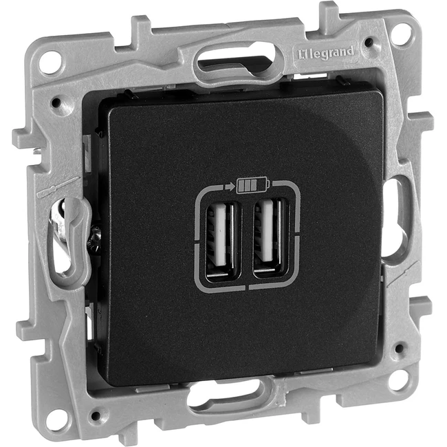 Аксессуар для кабельных сетей Legrand Зарядка USB двойная 240В/5В 2400мА - Etika (антрацит) 672694