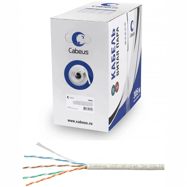Кабель витая пара Cabeus UTP-4P-Cat.5e-SOLID-GY-LIGHT