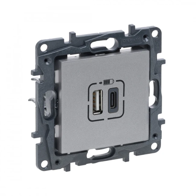 Сетевая розетка Legrand Розетка USB, Niloe Step, 863340, Тип А+C 12Вт+15Вт 5В Алюминий