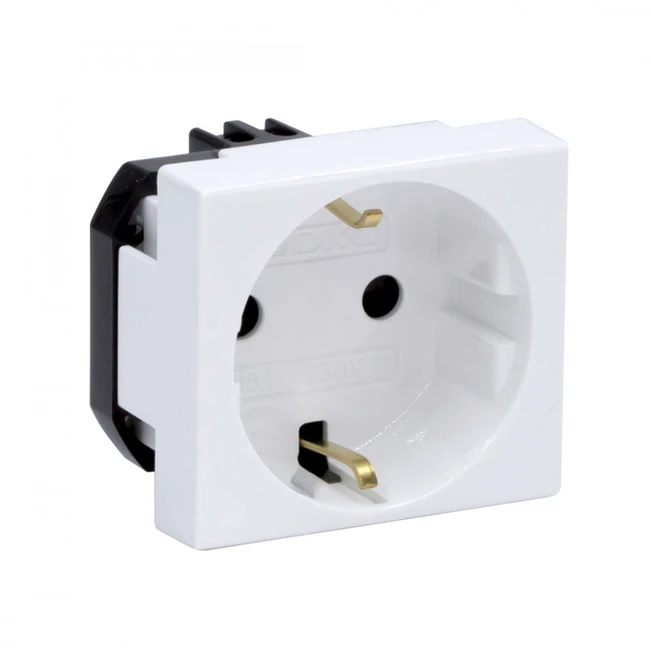 Аксессуар для кабельных сетей DKC Розетка силовая серия Viva, 2Р+Е, со шторками, с заземлением, 2 мод, цвет белый 45005