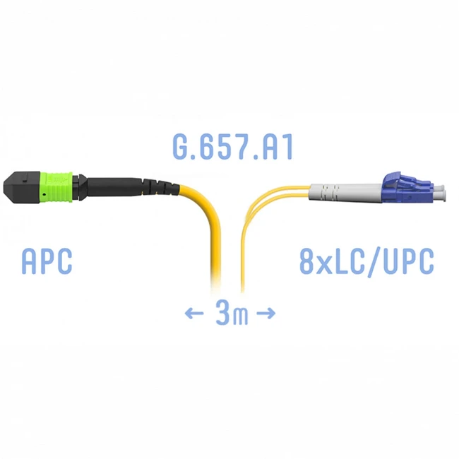 Оптический патч-корд SNR SNR-PC-MPO/APC-8LC/UPC-SM-A-3m
