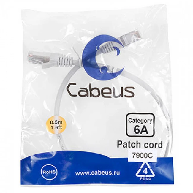 Патч-корд Cabeus PC-SSTP-RJ45-Cat.6a-0.5m-LSZH