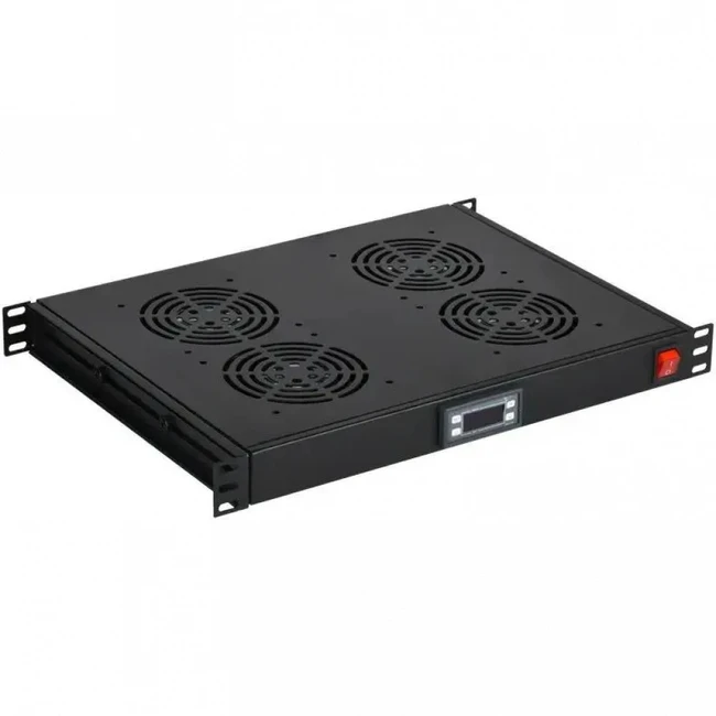 Аксессуар для серверного шкафа ITK Модуль вентил. 1U с цифр. термостатом 4 вент. черный FM05-1U4TS-R