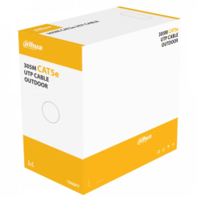 Кабель витая пара Dahua Кабель сетевой, Dahua, DH-PFM920-5EU, Cat.5e, UTP, 4x2x1/0.5мм, PE, 305 м/б для прокладке снаружи помещений