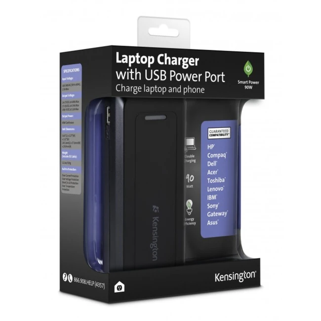 Блок питания Kensington Универсальный блок питания от сети для ноутбуков, 90 Вт + USB Power Port K38077EU