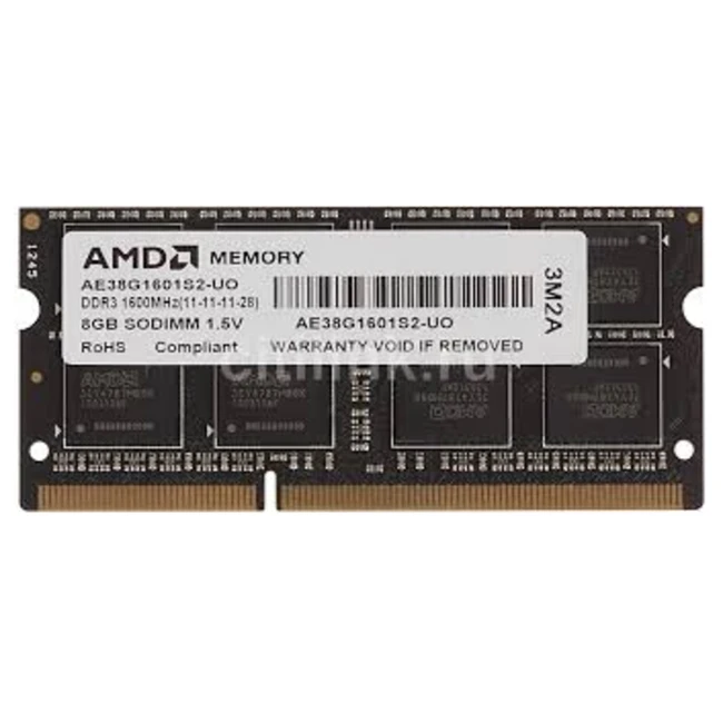 ОЗУ AMD DDR3 8Gb 1600MHz R538G1601S2S-UO SO-DIMM, DDR3, 8 Гб, 1600 МГц