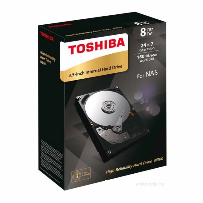 Внутренний накопитель Toshiba N300 HDWN180UZSVA (HDD (классические), 8 ТБ, 3.5 дюйма, SATA)