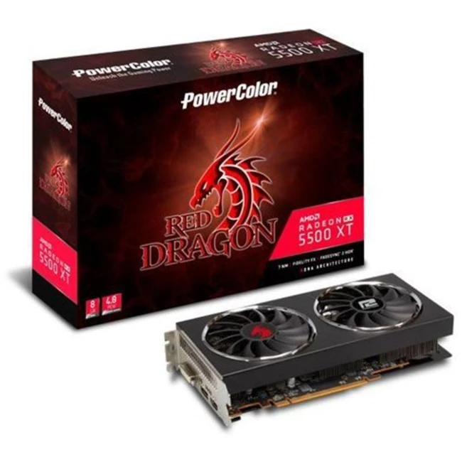 Видеокарта PowerColor Radeon RX 5500XT Red Dragon AXRX 5500XT 8GBD6-DHD/OC (8 ГБ)