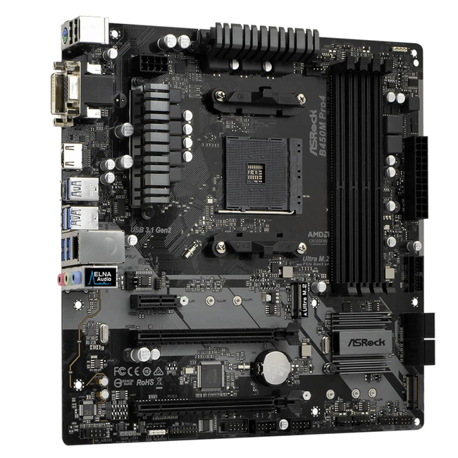 Материнская плата ASRock B450M PRO4 Micro-ATX, AMD AM4