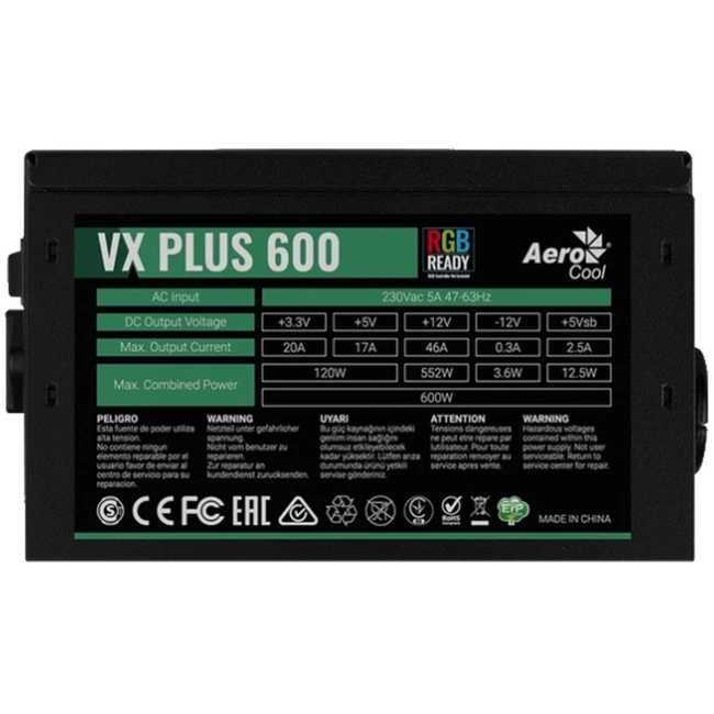 Блок питания Aerocool VX PLUS 600 RGB 32883 600 Вт