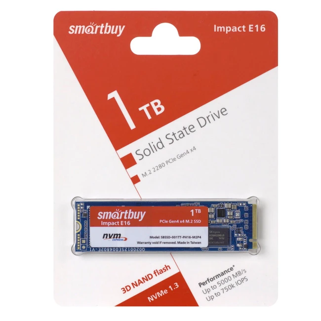 Жесткий диск SmartBuy Impact E16 1TB NVMe PCIe4x4 PS5016 SBSSD-001TT-PH16-M2P4 SSD (твердотельные), 1 ТБ, M.2, PCIe