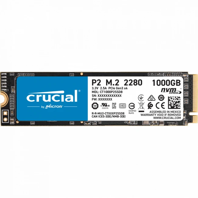 Внутренний жесткий диск Crucial P2 CT1000P2SSD8 (SSD (твердотельные), 1 ТБ, M.2)