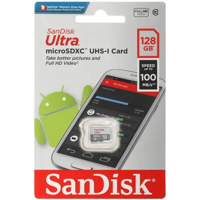 Флеш (Flash) карты SanDisk Ultra microSDXC [SDSQUNR-128G-GN6MN] 128 ГБ