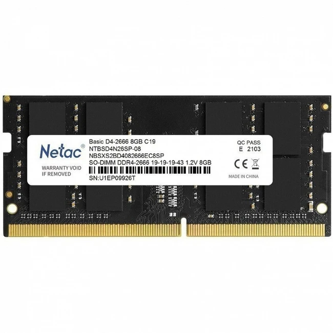 ОЗУ Netac 8 Гб NTBSD4N26SP-08 SO-DIMM, DDR4, 8 Гб, 2666 МГц