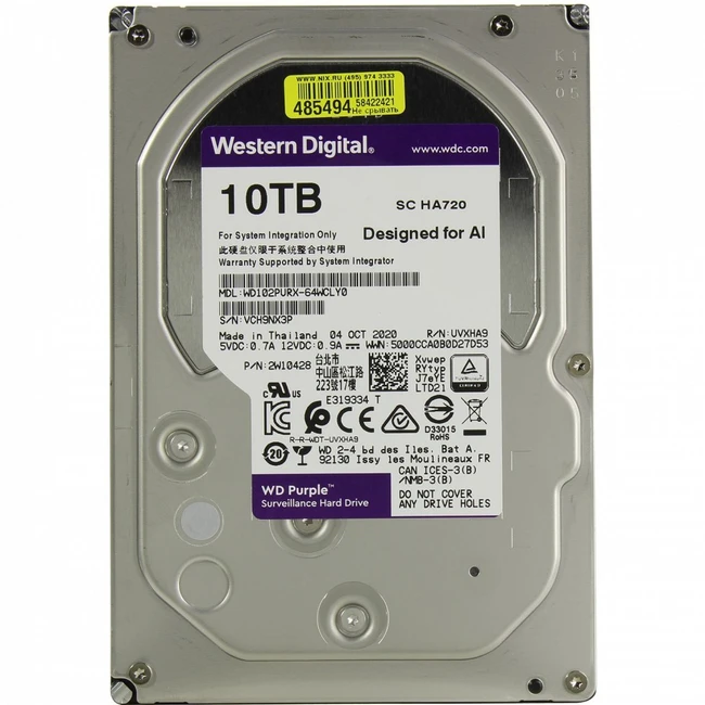 Внутренний накопитель Western Digital 10 ТБ WD102PURX (HDD (классические), 10 ТБ, 3.5 дюйма, SATA)