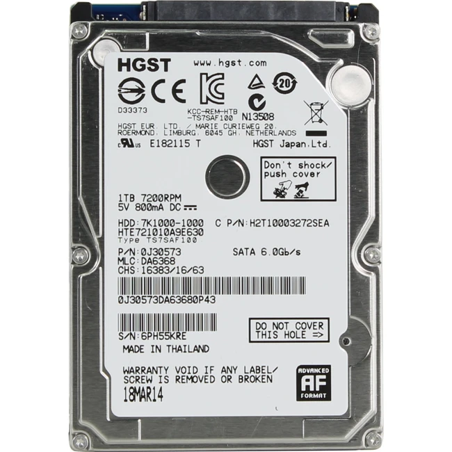 Внутренний жесткий диск HGST Travelstar 7K1000 HTE721010A9E630 (HDD (классические), 1 ТБ, 2.5 дюйма, SATA)