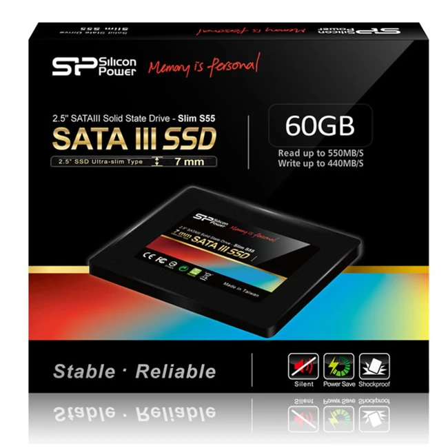 Жесткий диск Silicon Power Slim S55 SP060GBSS3S55S25 SSD (твердотельные), 60 ГБ, 2.5 дюйма, SATA