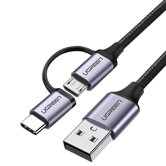 Кабель интерфейсный UGREEN US177 USB-A to Micro USB + USB Type-C 30875 USB Type A - USB Type B micro - USB Type C