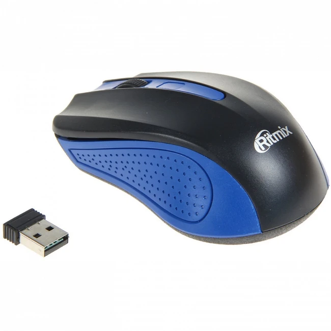 Мышь Ritmix RMW-555 BLACK/BLUE (Бюджетная, Беспроводная)