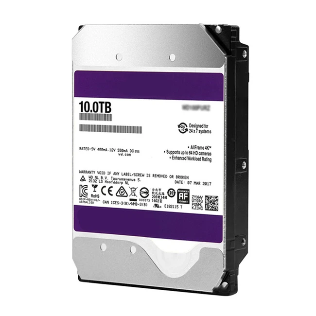Жесткий диск Western Digital Purple PRO WD101PURA-64 HDD (классические), 10 ТБ, 3.5 дюйма, SATA