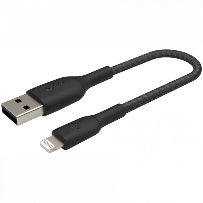 Кабель интерфейсный Belkin BRAIDED black (0.15m) CAA002BT0MBK (USB Type A - Lightning (8pin))