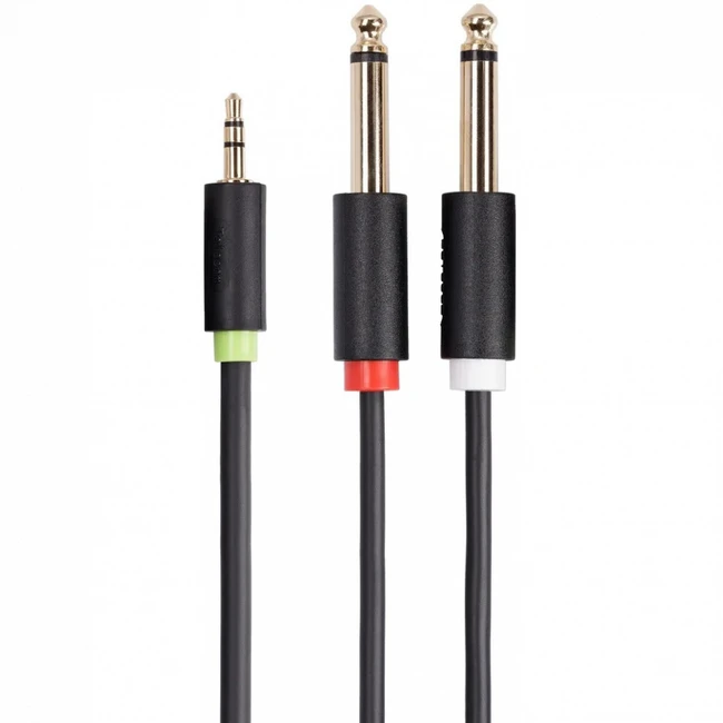Кабель интерфейсный VCOM TAV6168-3M MINI JACK 3.5 (input) - JACK 6.3 (input) x2