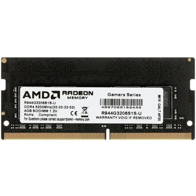 ОЗУ AMD Radeon R9 [R944G3206S1S-U] (SO-DIMM, DDR4, 4 Гб, 3200 МГц)