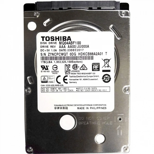 Внутренний накопитель Toshiba MQ04ABF100 (HDD (классические), 1 ТБ, 2.5 дюйма, SATA)