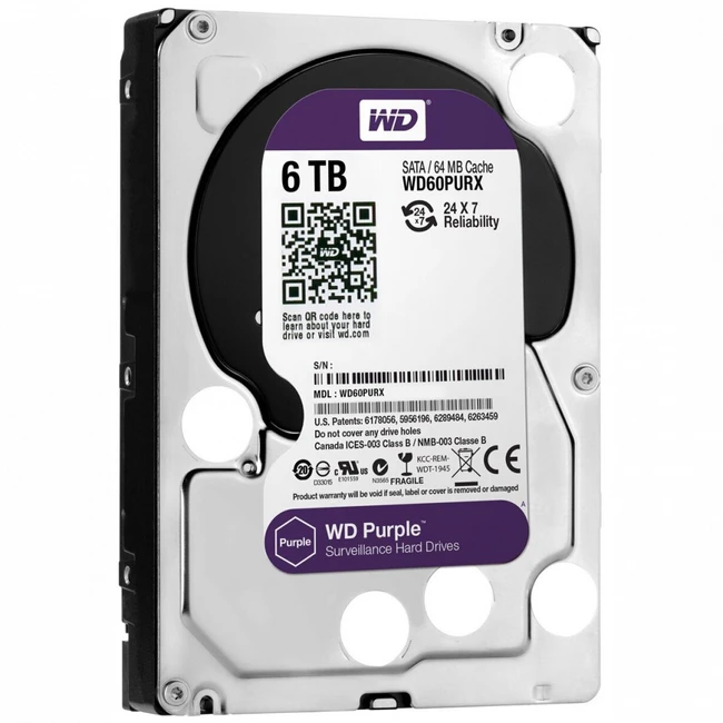 Внутренний жесткий диск Western Digital Purple WD60PURX-78 (HDD (классические), 6 ТБ, 3.5 дюйма, SATA)