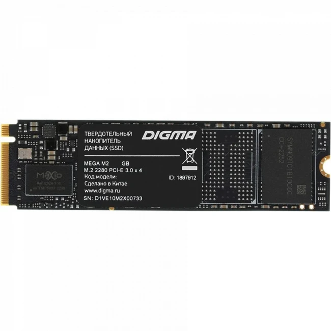 Внутренний накопитель Digma Mega M2 DGSM3512GM23T SSD (твердотельные), 512 ГБ, M.2, PCIe