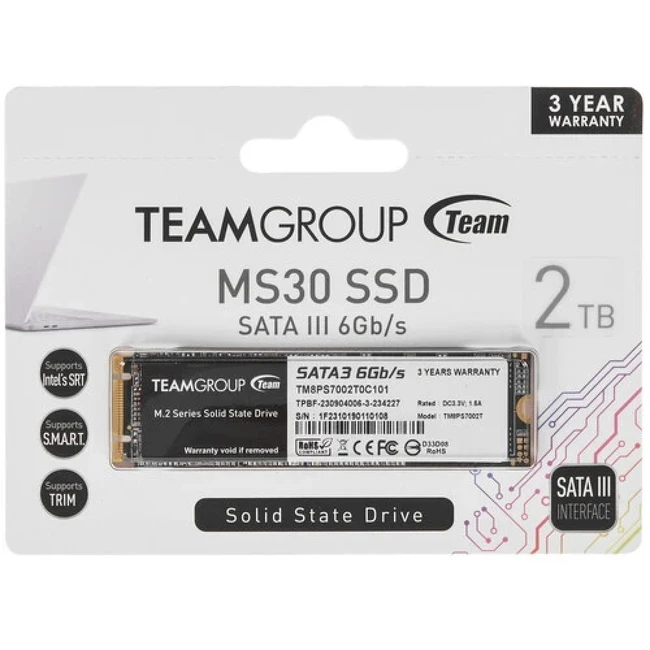 Внутренний жесткий диск Team Group MS30 TM8PS7002T0C101 (SSD (твердотельные), 2 ТБ, M.2, SATA)